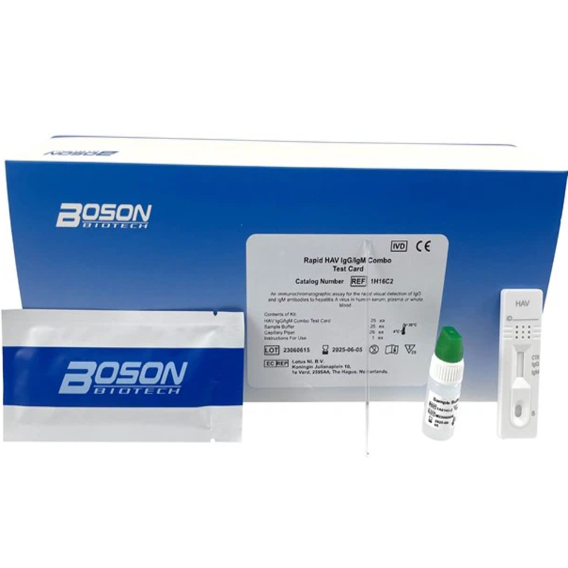 Швидкий тест для виявлення антитіл IgG/IgM до вірусу гепатиту A, тест картка (цільна кров/сироватка/плазма), комплект: 1H16C2, Xiamen Boson Biotech Co., Ltd.